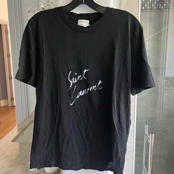 Saint Laurent Cotton Logo Tee: Black - Picture 8 of 13